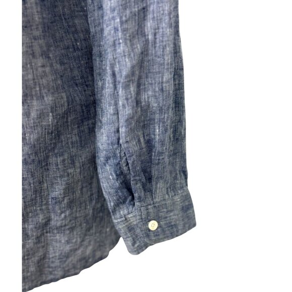 J. McLaughlin 100% Linen Button Down Shirt Denim Blue Long Sleeve Classic Size M - Picture 6 of 10